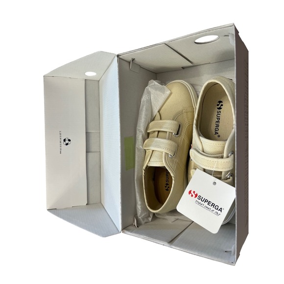 Superga 2730 Kids Straps Beige Light Eggshell Favorio Velcro Sneakers Size 1 - Picture 3 of 8